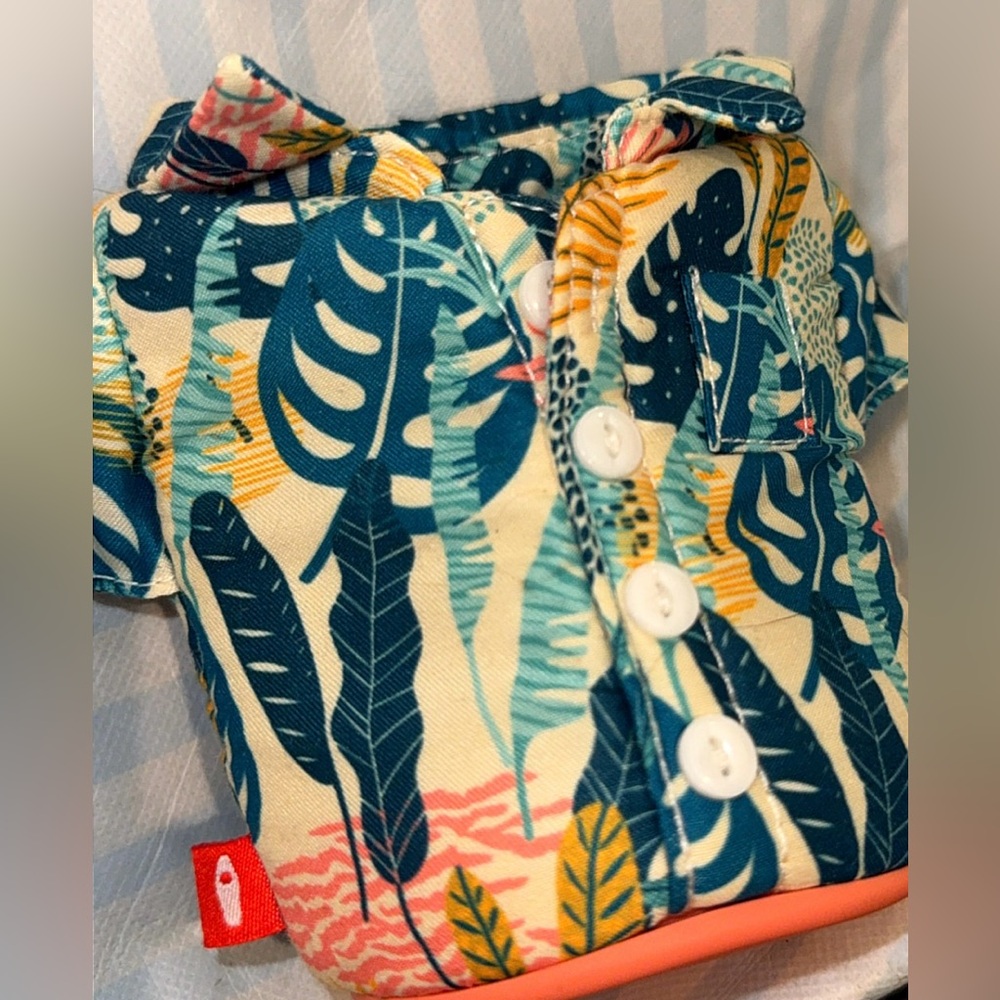 Puffin Drinkware insulated Hawaiian button down shirt koozie teal & coral Aloha - Picture 4 of 7
